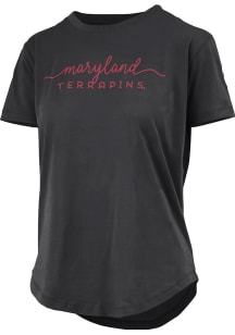 Pressbox Maryland Terrapins Womens Black Script Design Short Sleeve T-Shirt