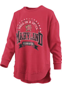 Pressbox Maryland Terrapins Womens Red Melange Poncho Crew Sweatshirt
