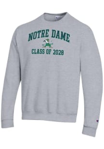 Champion Notre Dame Fighting Irish Mens Grey Font Class of 2028 Powerblend Long Sleeve Crew Sweats..