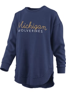 Pressbox Michigan Wolverines Womens Blue Chain Stitch Crew Sweatshirt