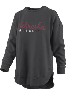 Pressbox Nebraska Cornhuskers Womens Black Chain Stitch Crew Sweatshirt