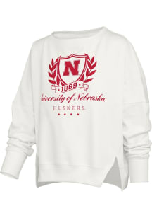 Pressbox Nebraska Cornhuskers Womens White Field Day Crew Sweatshirt