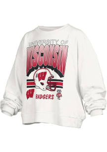 Pressbox Wisconsin Badgers Womens White Janise Crew Sweatshirt