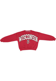 Pressbox Wisconsin Badgers Womens Red Sweeper Crew Sweatshirt