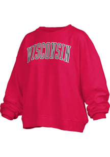 Pressbox Wisconsin Badgers Womens Red School Sequins Crew Sweatshirt