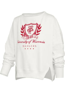 Pressbox Wisconsin Badgers Womens White Field Day Crew Sweatshirt