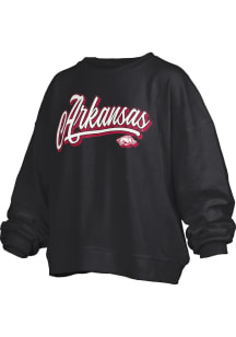 Pressbox Arkansas Razorbacks Womens Black Harlow Glitter Crew Sweatshirt