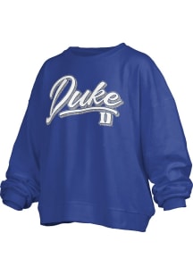Pressbox Duke Blue Devils Womens Blue Harlow Glitter Crew Sweatshirt