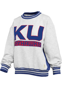 Pressbox Kansas Jayhawks Womens Ash Endzone Crew Sweatshirt