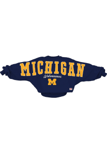 Pressbox Michigan Wolverines Womens Blue Flannigan Crew Sweatshirt