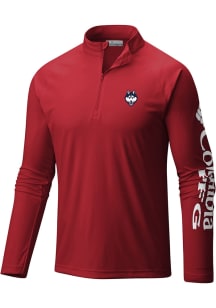Columbia UConn Huskies Mens Red Heat Seal Terminal Tackle Long Sleeve Qtr Zip Pullover