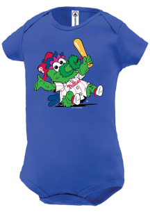 Soft As A Grape Phillie Phanatic Philadelphia Phillies Baby Blue Baby Mascot Short Sleeve One Piec..