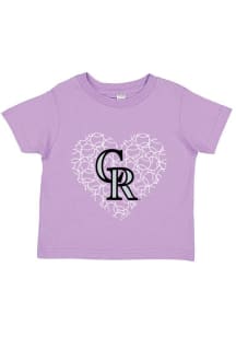 Colorado Rockies Toddler Girls Lavender Baseball Heart Short Sleeve T-Shirt