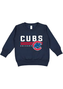 Chicago Cubs Toddler Navy Blue Striped Wordmark Long Sleeve Crew Sweatshirt