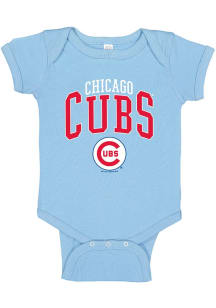 Chicago Cubs Baby Light Blue Distressed Retro Arched Logo Short Sleeve One Piece
