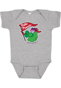 Soft As A Grape Phillie Phanatic Philadelphia Phillies Baby Grey Phanatic Flag Short Sleeve One Pi..