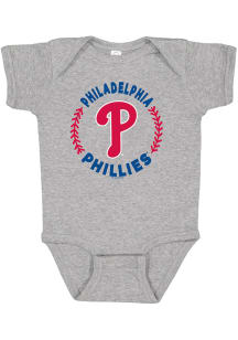 Philadelphia Phillies Baby Grey Baseball Circle Short Sleeve One Piece