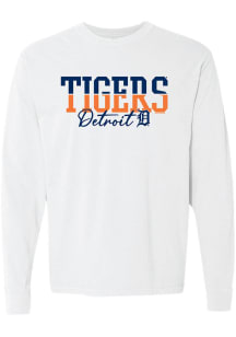 Detroit Tigers Womens White Half Block LS Tee