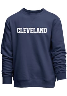 Cleveland Womens Navy Blue chenille Cleveland appliqué Crew Sweatshirt