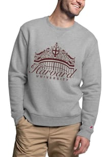Harvard Crimson Mens Grey Johnson gate Long Sleeve Fashion Sweatshirt