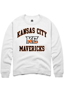 Rally Kansas City Mavericks Mens White Arch Mascot Long Sleeve Crew Sweatshirt