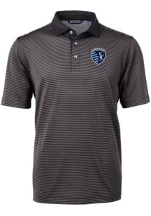 Cutter and Buck Sporting Kansas City Mens Black Virtue Eco Pique Micro Stripe Short Sleeve Polo
