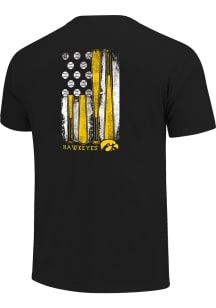 Iowa Hawkeyes Black Baseball Flag Short Sleeve T Shirt