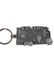 Kansas State Shape Keychain - Silver