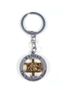 Kansas Sunflower State Spinner Keychain - Silver