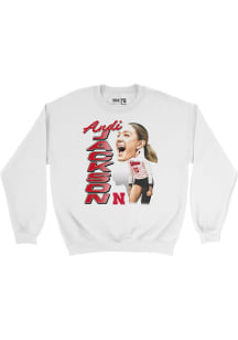 Andi Jackson  Campus Ink Nebraska Cornhuskers Youth White Caricature Crew Long Sleeve Crew Sweatsh..