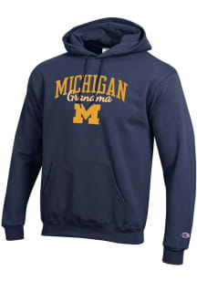 Champion Michigan Wolverines Mens Navy Blue Grandma Script Powerblend Long Sleeve Hoodie