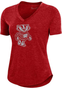 Under Armour Wisconsin Badgers Womens Red Bucky Short Sleeve T-Shirt