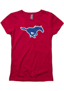 SMU Mustangs Girls Red Glitzy Short Sleeve Tee