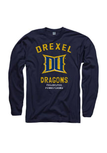 Drexel Dragons Navy Blue Throwback Long Sleeve T Shirt