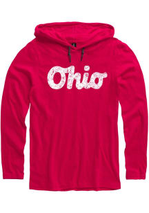 Ohio Mens Red Ohio Woodmark Script Long Sleeve Hoodie