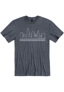 Rally Cleveland Navy Blue Skyline Short Sleeve Fashion T Shirt