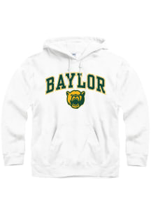 Baylor Bears Mens White Wordmark Arch Mascot Long Sleeve Hoodie