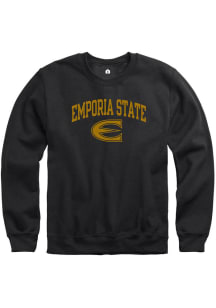 Rally Emporia State Hornets Mens Black Fleece Arch Mascot Long Sleeve Crew Sweatshirt