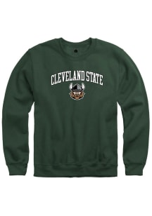 Rally Cleveland State Vikings Mens Green Fleece Arch Mascot Long Sleeve Crew Sweatshirt