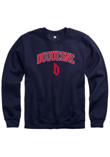 Rally Duquesne Dukes Mens Navy Blue Fleece Arch Mascot Long Sleeve Crew Sweatshirt