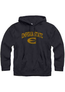 Rally Emporia State Hornets Mens Black Fleece Arch Mascot Long Sleeve Hoodie