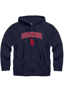 Rally Duquesne Dukes Mens Navy Blue Fleece Arch Mascot Long Sleeve Hoodie