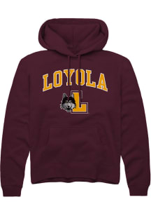 Rally Loyola Ramblers Mens Maroon Arch Mascot Long Sleeve Hoodie