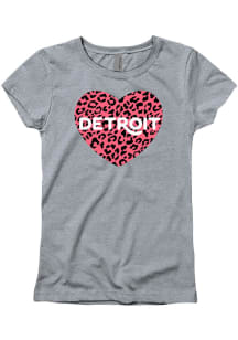 Detroit Girls Grey Heather Glitter Cheetah Heart Short Sleeve Tee