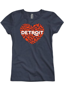 Detroit Girls Navy Blue Cheetah Heart Short Sleeve Tee