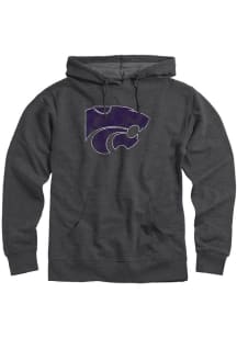 K-State Wildcats Mens Grey Distressed Primary Logo Long Sleeve Hoodie