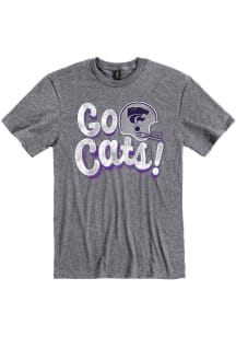 K-State Wildcats Grey Go Cats Football Helmet Short Sleeve Fashion T Shirt