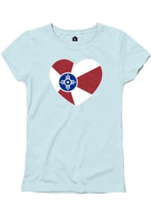 Wichita Girls Light Blue Glitter Flag Heart Short Sleeve Tee