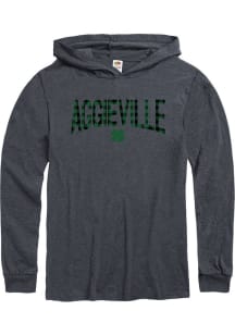Aggieville Mens Grey Wordmark Shamrock Long Sleeve Hoodie