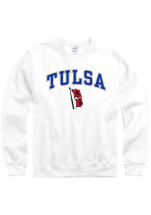 Tulsa Golden Hurricane Mens White Arch Mascot Logo Long Sleeve Crew Sweatshirt